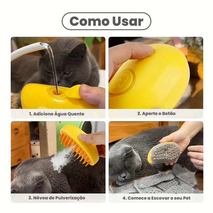 Escova a Vapor para Remoção de Pelos de Cães e Gatos